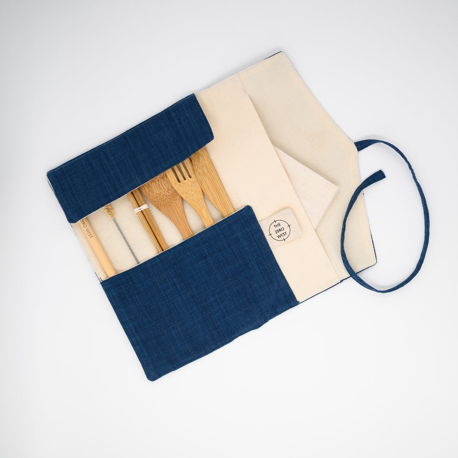 "COMPLEAT" - Reusable Bamboo Cutlery Set & Travel Napkin Pouch