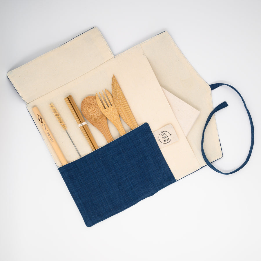 "COMPLEAT" - Reusable Bamboo Cutlery Set & Travel Napkin Pouch