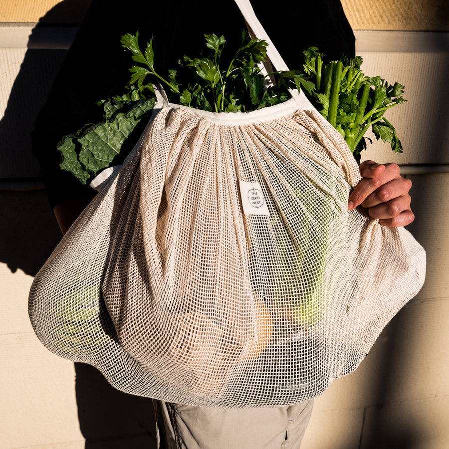 A-MESH: Bolsa grande de malla de algodón orgánico para la compra de productos